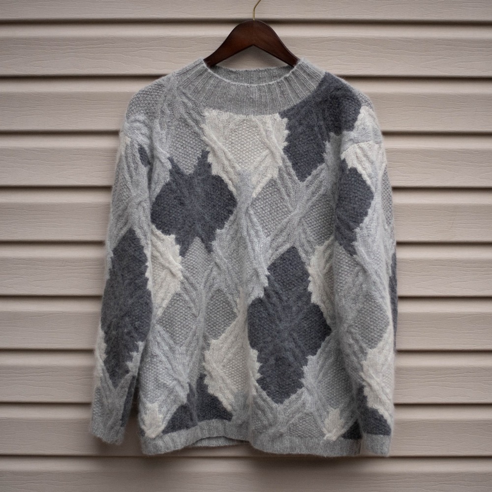 Vtg Norm Thompson Lambswool Angora Rabbit Sweater Women's L Gray Cozy Soft Warm